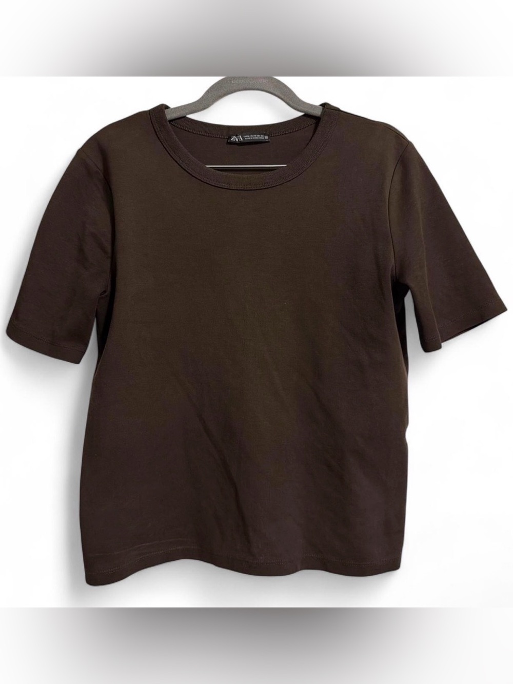 ZARA Short Sleeve Crew Neck Tee in Chocolate Brown